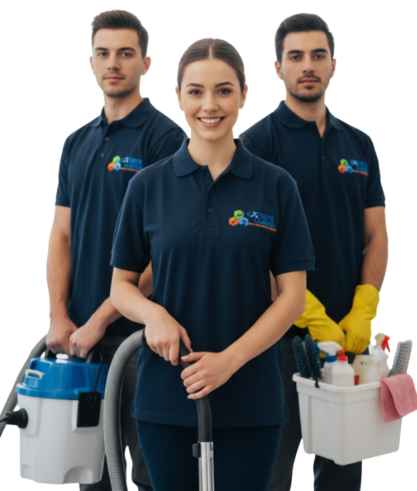 Uniformed professional cleaners from The Experts Cleaners ready for residential and commercial service